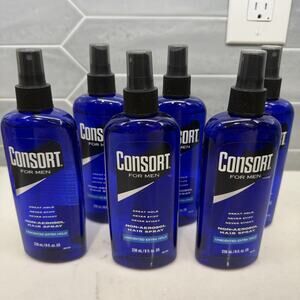 6 Pack of Consort Hair Spray Mens Unscented Extra Hold 8 Ounce Non-aerosol NEW